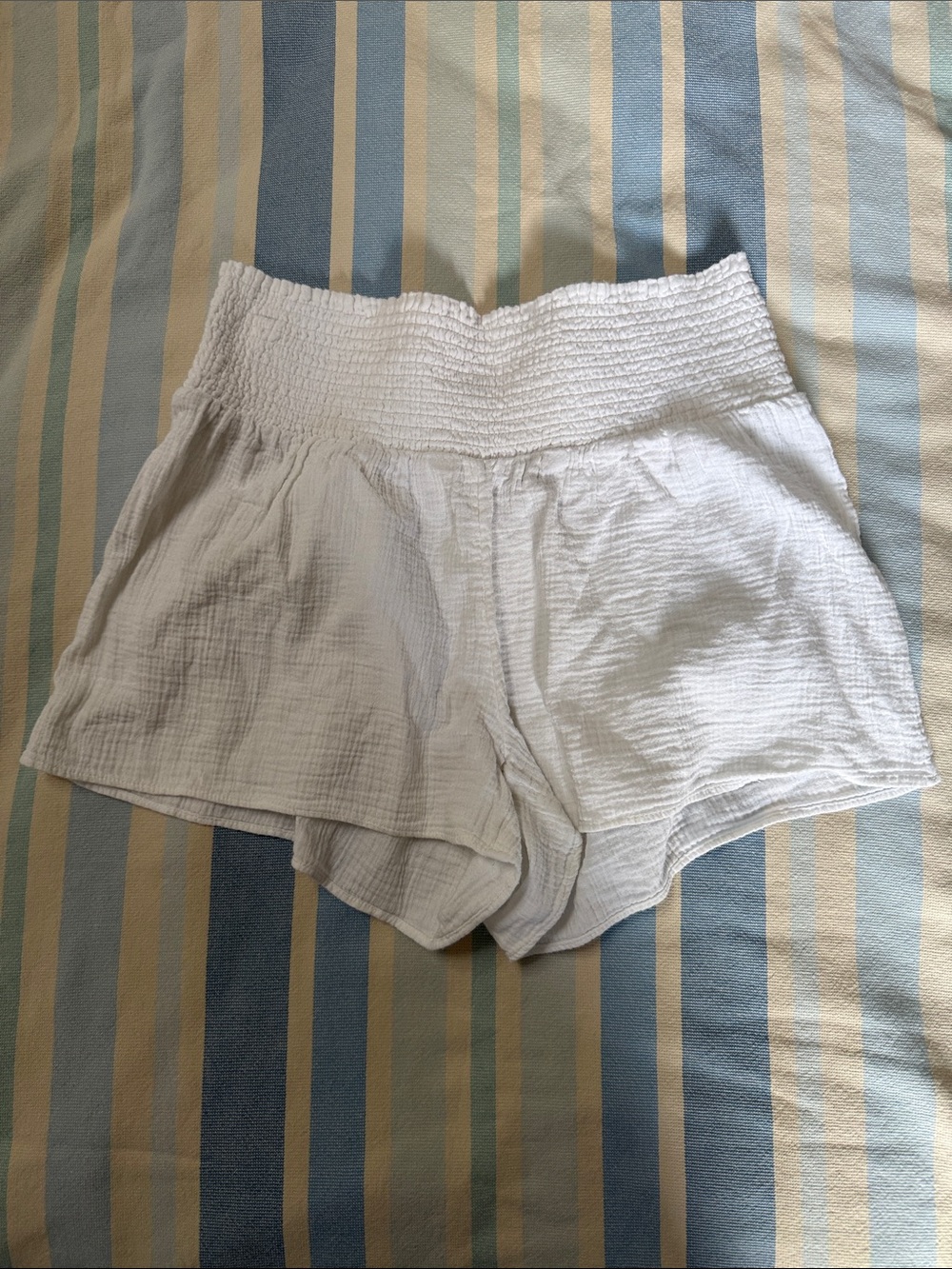 Vineyard Vines White Smocked Gauze Shorts with Pink Whale Logo